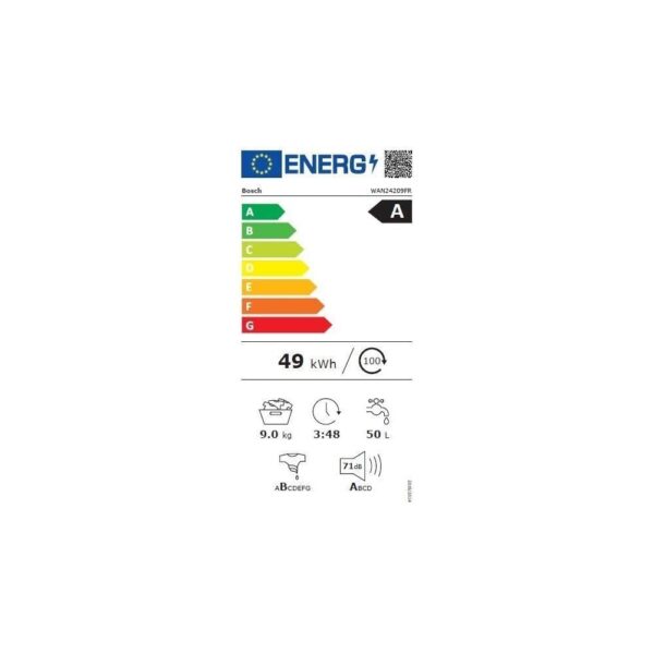 grynais wan28209fr, série 4, lave linge hublot, 9 kg, 1400 trs/min, blanc