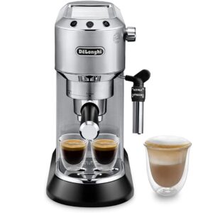 de'longhi dedica style ec685.m, machine à expresso avec buse à mousse de lait professionnelle, seulement 15 cm de large, réservoir de 1 l, boîtier en métal, compatible avec les dosettes e.s.e, métal