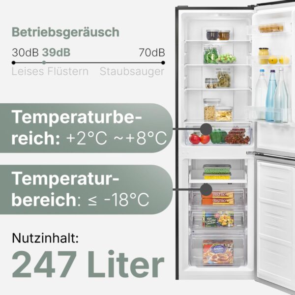 grynais réfrigérateur et congélateur 247l kg7360 noir, système multiairflow, totalement sans givre, 4 Étagères en verre, Éclairage led, classe Énergétique a+, noir
