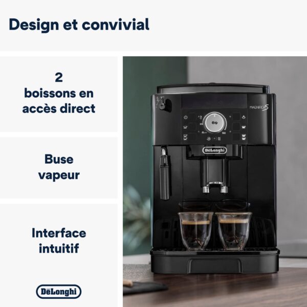 de'longhi magnifica s ecam11.112.b, machine à café automatique/ à espresso du grain à la tasse avec buse à lait, avec 4 recettes à touche unique, panneau de contrôle soft touch, 1450w, noir