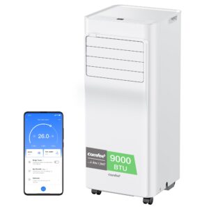 grynais climatiseur mobile 9000 btu/h 2,6kw, contrôle app, 3 modes, 3 vitesses de ventilation, dimensions compactes, pour pièces de 33㎡, breezy cool 2.6, fonctionne avec alexa
