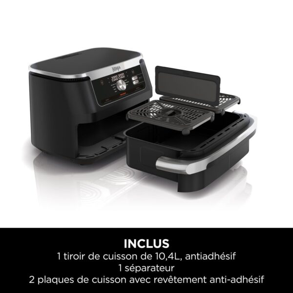 ninja foodi flexdrawer air fryer, dual zone avec séparateur amovible, grand tiroir de 10.4 l, 7 en 1, double zone, sans huile, pièces antiadhésives compatibles au lave vaisselle, noir af500eu