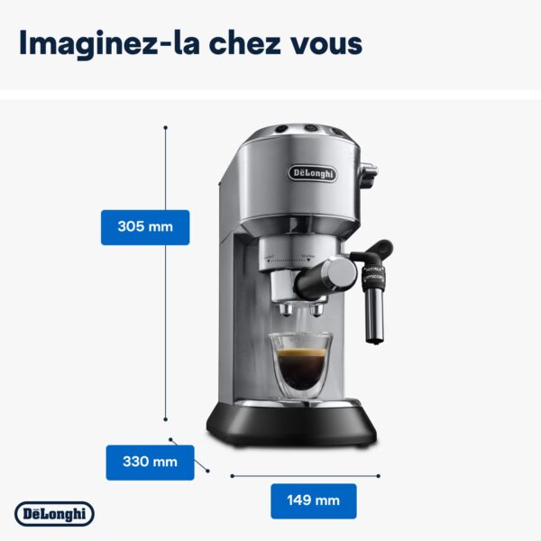 de'longhi dedica style ec685.m, machine à expresso avec buse à mousse de lait professionnelle, seulement 15 cm de large, réservoir de 1 l, boîtier en métal, compatible avec les dosettes e.s.e, métal