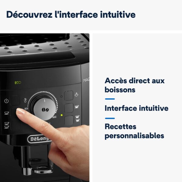 de'longhi magnifica s ecam11.112.b, machine à café automatique/ à espresso du grain à la tasse avec buse à lait, avec 4 recettes à touche unique, panneau de contrôle soft touch, 1450w, noir