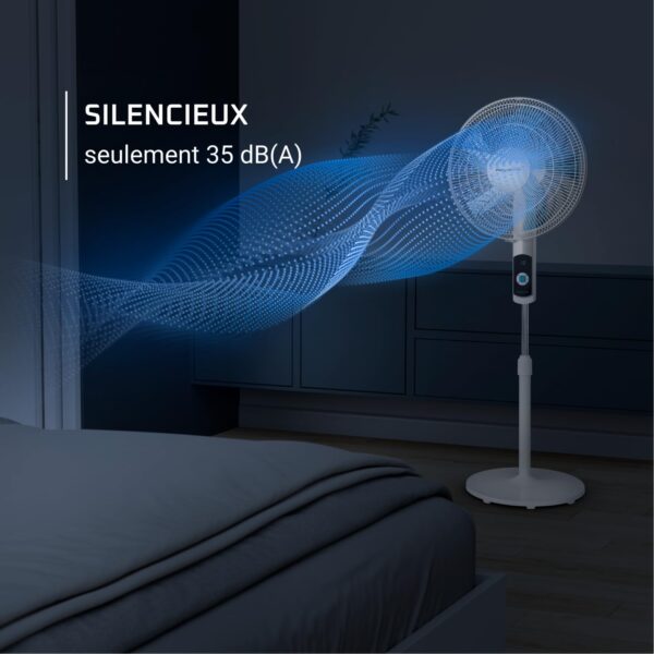 grynais turbo silence, ventilateur sur pied, silencieux, puissant, design durable, Écoénergétique, timer 12h vu5650f0, blanc