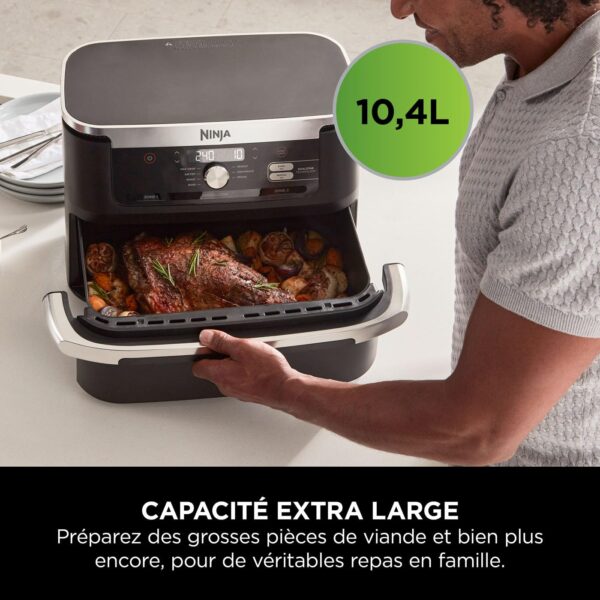 ninja foodi flexdrawer air fryer, dual zone avec séparateur amovible, grand tiroir de 10.4 l, 7 en 1, double zone, sans huile, pièces antiadhésives compatibles au lave vaisselle, noir af500eu