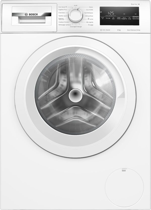 grynais wan28258fr, série 4, lave linge hublot, 8 kg, 1400 trs/min, blanc