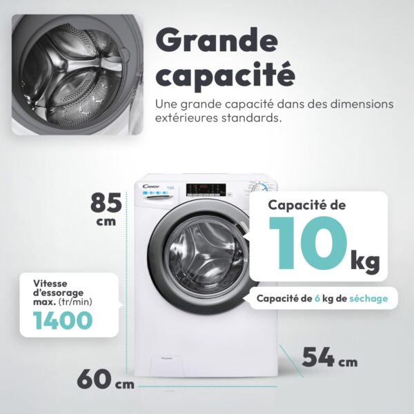 grynais lave linge séchant machine à laver séchante 10+ 6kg/1400 trs/min classe Énergétique a 15 programmes ecran digital, fonction vapeur blanc 85 x 60 x 54 cm modèle csws4106twmre/fr