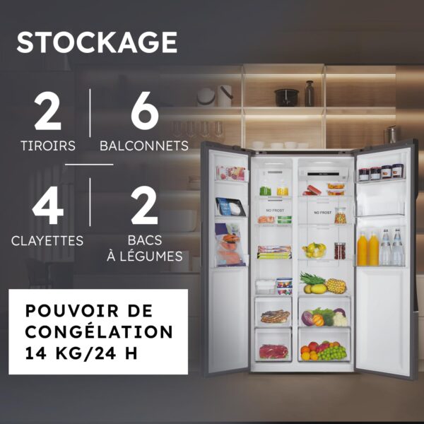 grynais réfrigérateur américain 2 portes classe Énergétique e technologie total no frost multi air flow inox 337l + 191l (congélateur) 177,5 x 90,8 x 64,7 cm modèle hsr3918enpg