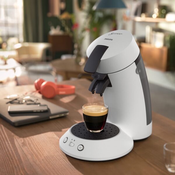grynais senseo original plus csa210/10 machine à café à dosettes (sélection de la puissance du café, technologie coffee boost, en plastique recyclé) blanc