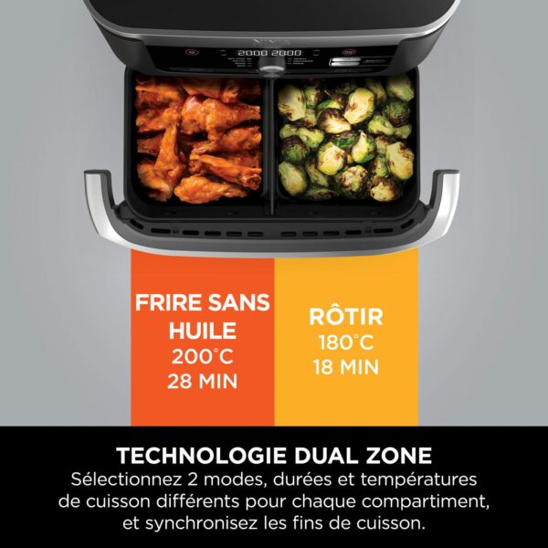 ninja foodi flexdrawer air fryer, dual zone avec séparateur amovible, grand tiroir de 10.4 l, 7 en 1, double zone, sans huile, pièces antiadhésives compatibles au lave vaisselle, noir af500eu
