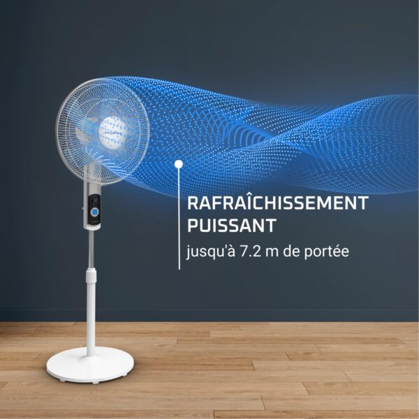 grynais turbo silence, ventilateur sur pied, silencieux, puissant, design durable, Écoénergétique, timer 12h vu5650f0, blanc