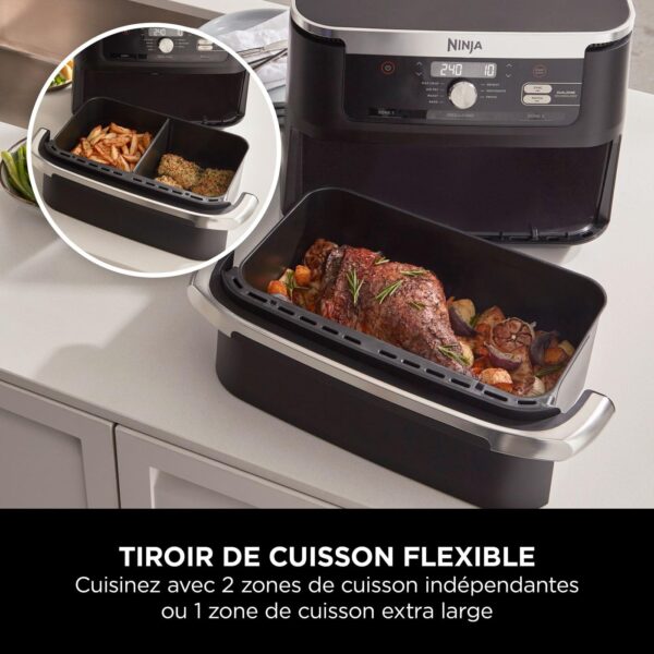 ninja foodi flexdrawer air fryer, dual zone avec séparateur amovible, grand tiroir de 10.4 l, 7 en 1, double zone, sans huile, pièces antiadhésives compatibles au lave vaisselle, noir af500eu