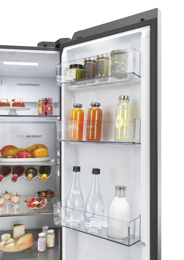 grynais sbs 90 serie 5 hsw59f18eimm frigo américain pose libre 601 l e platine, acier inoxydable
