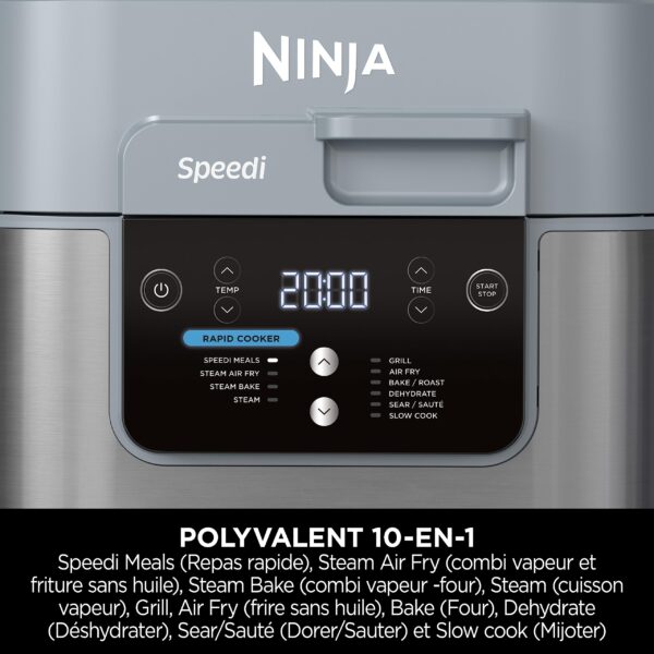 ninja speedi 10 en 1 cuiseur rapide, air fryer, friteuse à air et multicuiseur, 5.7l, repas pour 4 en 15 minutes, vapeur, gril, cuire au four, rôtir, saisir, mijoter et plus, gris sel de mer, on400eu