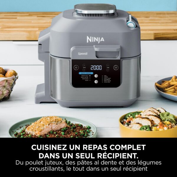 ninja speedi 10 en 1 cuiseur rapide, air fryer, friteuse à air et multicuiseur, 5.7l, repas pour 4 en 15 minutes, vapeur, gril, cuire au four, rôtir, saisir, mijoter et plus, gris sel de mer, on400eu