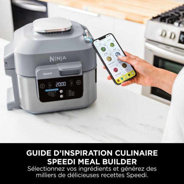 ninja speedi 10 en 1 cuiseur rapide, air fryer, friteuse à air et multicuiseur, 5.7l, repas pour 4 en 15 minutes, vapeur, gril, cuire au four, rôtir, saisir, mijoter et plus, gris sel de mer, on400eu