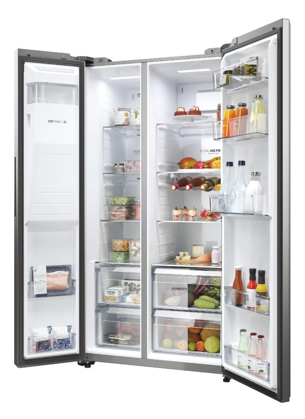 grynais sbs 90 serie 5 hsw59f18eimm frigo américain pose libre 601 l e platine, acier inoxydable