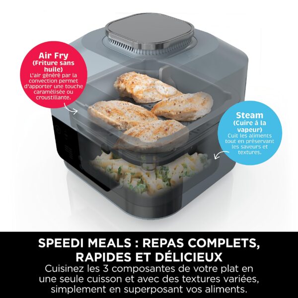 ninja speedi 10 en 1 cuiseur rapide, air fryer, friteuse à air et multicuiseur, 5.7l, repas pour 4 en 15 minutes, vapeur, gril, cuire au four, rôtir, saisir, mijoter et plus, gris sel de mer, on400eu
