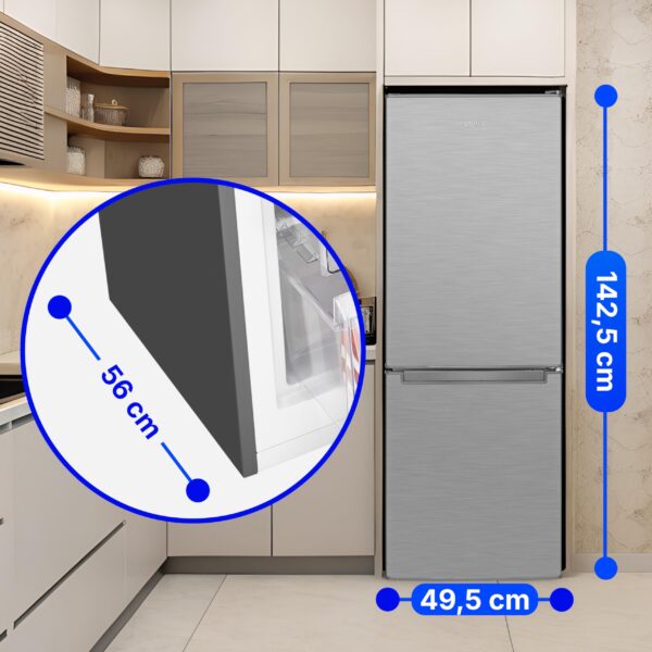 grynais, réfrigérateur et congélateur 173l inox kg7359 réfrigérateur 121l, congélateur 52l, Éclairage led, contrôle température, alarme ouverture, Économie Énergie, dimensions 142,5x49,5x56 cm
