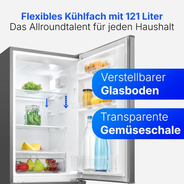 grynais, réfrigérateur et congélateur 173l inox kg7359 réfrigérateur 121l, congélateur 52l, Éclairage led, contrôle température, alarme ouverture, Économie Énergie, dimensions 142,5x49,5x56 cm