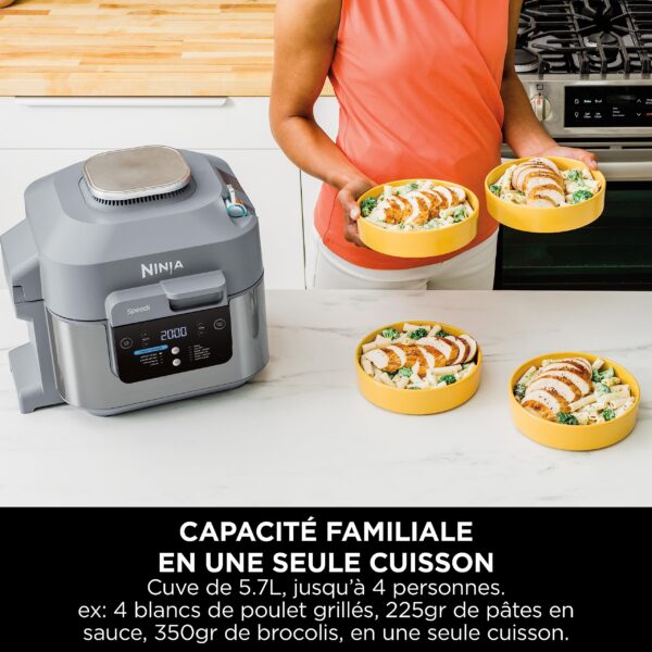ninja speedi 10 en 1 cuiseur rapide, air fryer, friteuse à air et multicuiseur, 5.7l, repas pour 4 en 15 minutes, vapeur, gril, cuire au four, rôtir, saisir, mijoter et plus, gris sel de mer, on400eu