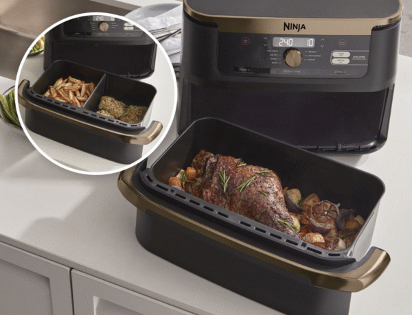 grynais foodi flexdrawer air fryer, dual zone avec séparateur amovible, grand tiroir de 10.4 l, 7 en 1, double zone, pièces antiadhésives compatibles au lave vaisselle, noir & cuivre, af500eucp