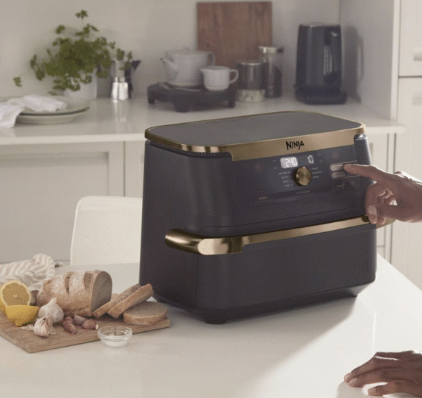 grynais foodi flexdrawer air fryer, dual zone avec séparateur amovible, grand tiroir de 10.4 l, 7 en 1, double zone, pièces antiadhésives compatibles au lave vaisselle, noir & cuivre, af500eucp
