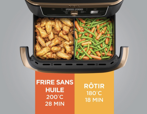 grynais foodi flexdrawer air fryer, dual zone avec séparateur amovible, grand tiroir de 10.4 l, 7 en 1, double zone, pièces antiadhésives compatibles au lave vaisselle, noir & cuivre, af500eucp
