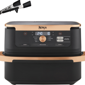 grynais foodi flexdrawer air fryer, dual zone avec séparateur amovible, grand tiroir de 10.4 l, 7 en 1, double zone, pièces antiadhésives compatibles au lave vaisselle, noir & cuivre, af500eucp